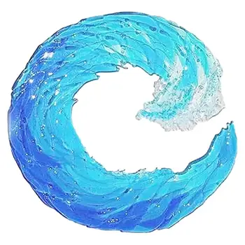 גל האוקיינוס קישוט אקריליק כחול הים גל פיסול התמזגו זכוכית מתנפצים אוקיינוס כחול גל אמנות לוח עם מעמד עיצוב הבית