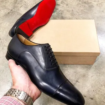 2023 הבלעדי אדום גברים נעליים שחור חום אוקספורד בוהן מרובע שרוכים נעלי חתונה לגברים