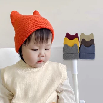 חמוד קריקטורה תינוק ביני כובע סתיו חורף חם כובע סרוג עבור הרך הנולד ילדה ילד מוצק צבע התינוק הפעוט בונה כמוסות
