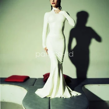 לטקס 100% גומי שמלה טהור לבן ארוך נשים שרוול ארוך אופנה היפ שמלה חליפה XXS-XXL