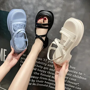 קיץ אופנה חדשה מזדמנים סנדלי פלטפורמת עקבים עבים רומי סנדלי נשים להחליק על נעלי נוחות הסנדלים 2023
