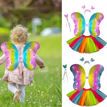 פיות תלבושות עבור בנות פרפר שרביט Cosplay אביזרים עם אורות 4 יח ' של הילדים פיות CostumesDress למעלה כנפי פיות