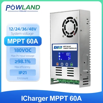 POWALND 60A MPPT Solar Charge Controller עופרת חומצה סוללה ליתיום Regulador 12V 24V 36V 48V אוטומטי שמש בקר צגי LCD