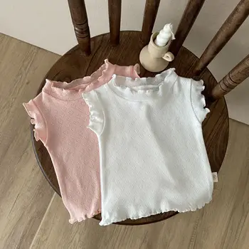 התינוק הקיץ ללא שרוולים חולצות כותנה ילדה תבנית לב קרקעיות חולצות בנות כותנה אפוד תינוק חלול לכל היותר 0-24M
