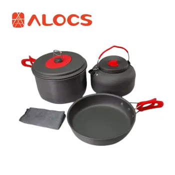 ALOCS C19T שאינו מקל סיר אלומיניום סגסוגת מחנאות, כלי בישול ניידת חיצונית כלי בישול פיקניק סט סיר מחבת קומקום 2-3 אנשים