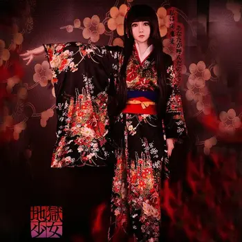 הקימונו Jigoku Shoujo Enma Ai העוזרת השמלה יאקאטה אחידה תלבושת יפנית אנימה Cosplay תלבושות קימונו עם החלוק אובי