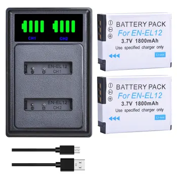 2Pc EN-EL12 EN EL12 סוללה Bateria ניקון קולפיקס S9700 S9500 S9400 S9300 S9100 + USB LED כפול מטען עם סוג C נמל