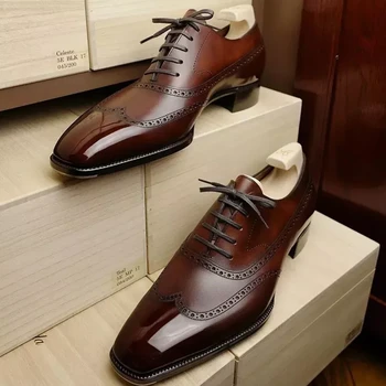 חדש Brogue נעליים לגברים חום שרוכים Fretwork אדום הבלעדי אנשי עסקים שמלה נעלי משלוח חינם פאטוס דה גבר גברים Sheos