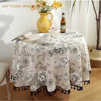 האמריקאי אדמונית סיבוב המפה בז ' ציצית מפת שולחן על השולחן תה שולחן עגול מפת כיסוי שולחן האוכל RoomTable בד