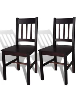 כסאות אוכל 2 יח ' חום כהה מעץ אורן סקנדינבי כיסא פינת אוכל כיסאות