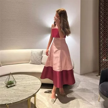 MINGLAN אופנה סטרפלס קפלים שרוולים שורה ארוכה שמלת ערב אלגנטית תה אורך רשמית נשף שמלה לאישה חדש ב-2023
