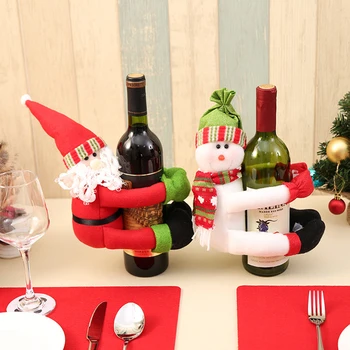 חג המולד בקבוק יין כיסוי שלג סנטה בקבוק יין כיסוי חג המולד שנה החדשה שמח שולחן קישוט 2024