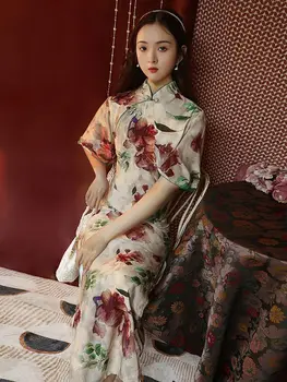 Yourqipao סיני רטרו שיפור מודפס Cheongsam שמלת 2023 הקיץ בחורה צעירה מזג High-end זמן שמלות ערב