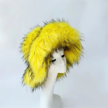 2023 חדש רכות הפרווה המזויפת דלי כובע נשים פרווה דביבון חורף חם כובע גברת רוסית יוקרה אופנה מסיבת פנמה דייג