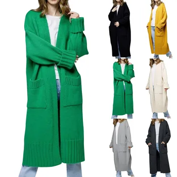 גזורה נשים אופנתי הסתיו-חורף החדשה נשים מעיל עליון הדפס שרוול ארוך ארוך מעיל חורף לנשים Y2k מקסימום