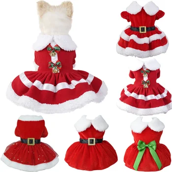 חג המולד כלבים שמלות כלבים קטנים, מסיבת חג המולד סנטה Cosplay בגדים חתול מחמד חג המולד מפואר נסיכה גור תחפושת חתול בגדים