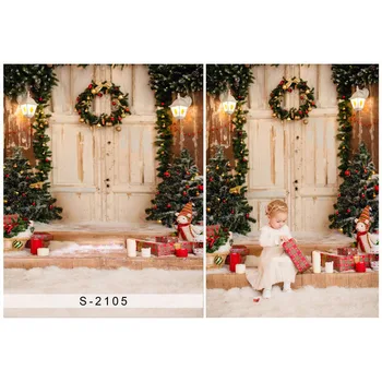 5X7ft בציר דלת עץ ויניל צילום רקע עץ חג המולד קופסת מתנה גלריה תפאורות עבור סטודיו לצילום