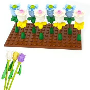 MOC רוז הצבעוני צמחים בעציצים להרכיב חלקיקים פרחים לבנים אביזרים עלים 2x2 עם 4 עלי כותרת 15469 18841 בניין צעצוע