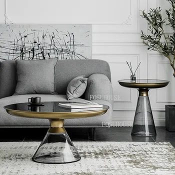 ריהוט מודרני בסלון שולחן קפה הביתה יצירתי מעצב ספה, שולחן צד יוקרתי צורה עגולה כוס תה השולחן