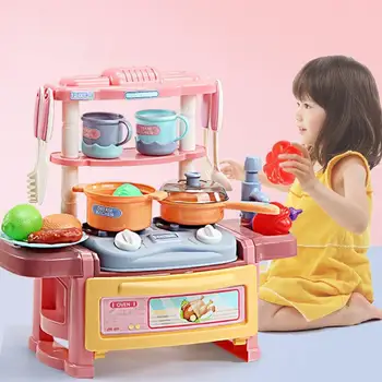 ילדים לשחק במשחק מטבח סט צעצוע מבריק אורות ומוזיקה מטבח אוכל בישול האוכל שולחן משחק בית צעצועים מתנות