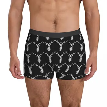 שחור Antlered צבי התחתונים בעלי חיים זכר מכנסיים קצרים תחתוני סטרץ המטען באיכות גבוהה, עיצוב Oversize תחתונים