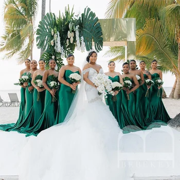 ירוק אמרלד סאטן שמלות שושבינה אלגנטי שמלות מתוקה טקס החתונה השמלה 2024 ים חתונות שמלת מסיבת החלוק