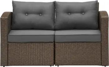 חיצונית נצרים הכיסא רהיטי גן ספה פינתית, 2 חלקים כל-מזג האוויר קש חיצונית חתך ספה ספה להגדיר