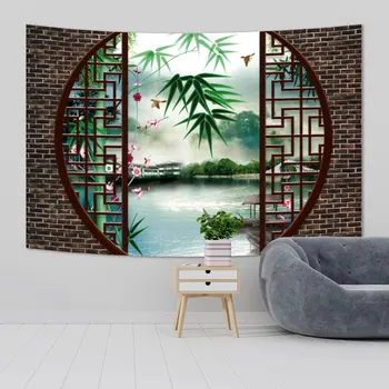 QdDeco סינית בסגנון וינטג ' נוף תלייה על קיר שטיחי קיר הגן רקע בד הסלון קישוטים