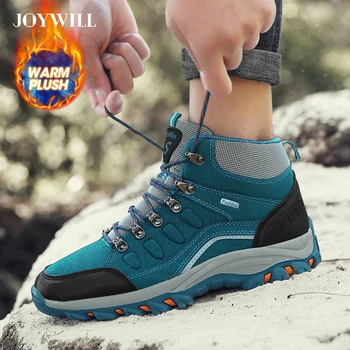 JOYWILL חורף חם גברים מגפי קטיפה החלקה של גברים נעלי הליכה חיצוני פלטפורמה זוג מגפי שלג תחרה נסיעות נעלי הליכה