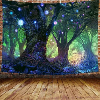 הפנטזיה יער TapestryPsychedelic עץ נושא רקע שטיח הקסם נוף שטיח הסלון במעונות חדר שינה עיצוב הבית