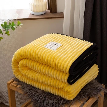 סופר רך פלנל חורף שמיכות עבור מיטות מוצק פסים לזרוק ספה לכסות בכיסוי מיטה צהוב חמים שמיכות על הספה קישוט
