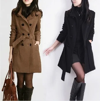 2023 חדש נשים של אמצע אורך הג ' קט מעיל כפולה חזה צמר מעיל קוריאנית סלים צמר נשים מעיל צמר להאריך ימים יותר