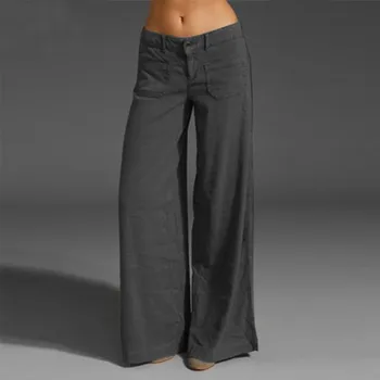 2023 אביב קיץ נשים מכנסיים עם כיסים מוצק מקרית רחב הרגל המכנסיים לנשים אלגנטי משרד ליידי זמן מכנסיים טרנינג