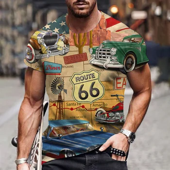 חולצת הטריקו של הגברים וינטג ' 66 אוטובוס הדפסת 3D אופנה הקיץ עם שרוולים קצרים O-צוואר רופף מזדמן ברחוב גודל גדול בגדים מקסימום