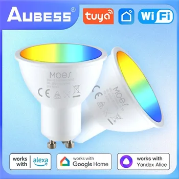 Aubess Tuya ZigBee GU10 WIFI חכם נורות LED RGB C+W לבן Dimmable מנורות חכם החיים APP בקרת נורות הקול אלקסה/גוגל