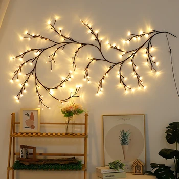 קישוטי חג האהבה 2.3 מ ' צמחים מלאכותיים גפן, עץ ערבה קש אורות 144 LED קיר חדר השינה לסלון עיצוב הבית