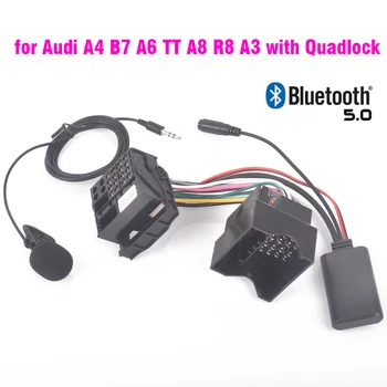 עבור אאודי A4 B7 ( 2005-2008) TTs TT A8 R8 A3 עם Quadlock רדיו לרתום לחבר מיקרופון דיבורית Bluetooth 5.0 מתאם AUX