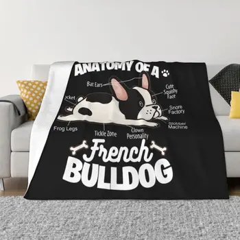 האנטומיה של בולדוג צרפתי שמיכה חמה פליז פלנל רך צרפתי כלבים לזרוק שמיכות על המיטה ספה חיצונית סתיו