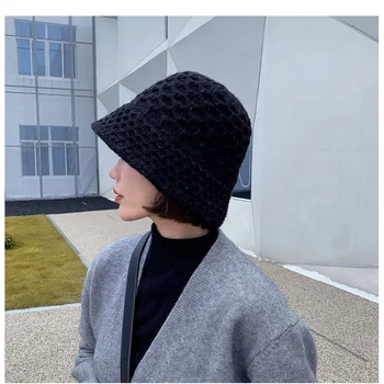 הכובע החדש 2021 באינטרנט סלבריטאים סרוג כובע דלי נקבה האביב והסתיו כל-התאמה ההגירה אופנתי מגניב הפנים קטן מוצק צבע Fis