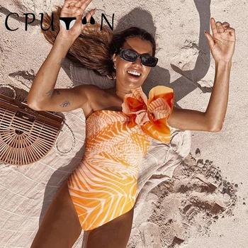 CPUTAN 2023 חדש 3D פרח כתף אחת בגדי ים סקסי בגד ים חתיכה אחת נשים פרחוני Monokini Beachwear בגד ים ברזילאי