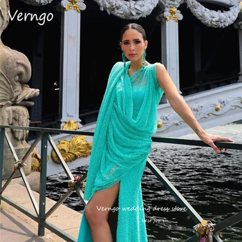 Verngo 2023 צייד נשים ערביות נצנצים נשף שמלות ערב צוואר V פיצול אלגנטי שמלות לנשף רשמי לחגוג אירוע השמלה