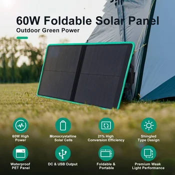 60W פאנל סולארי מתקפל נייד מערכת שמש סולארית ערכת להשלים את הקרוואן המכונית סוללה מטען סולארי ביתי חיצוני RV