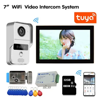 Tuya Wifi 7 אינץ טלפון דלת וידאו אינטרקום מערכת כניסה 1 צג+1 RFID גישה מצלמה HD+חשמל נעילה מגנטית בקרת גישה