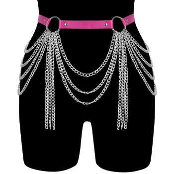 לרתום אופנה גותית וינטג ' עור פאנק סקסי ארוטי Suspender בנות חגורת קשירה ביריות מתכת שרשרת מסיבת מועדון נלהבות