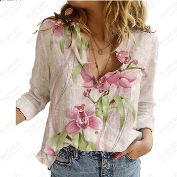 2023 חדש האביב חדש בסגנון חופשי להתאים את חולצת שרוול ארוך לנשים אופנה מזדמן כפתור החולצה החדשה פרח הדפסה העליון בגדי נשים