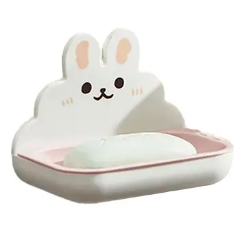 מהר ניקוז סבון כלים פלסטיק מחזיק סבון חמוד ארנב מצויר על הקיר לסבון כפול שכבות לא תרגיל ההתקנה האידיאלית