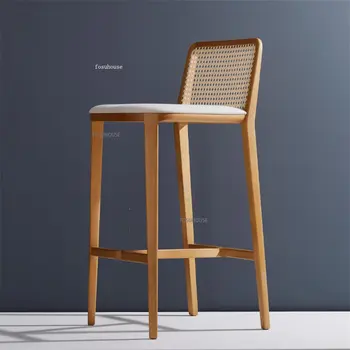 ריהוט מודרני מעץ מלא בר הכיסא הביתה פשוט מעצב יצירתי קש כסא בר מותאם אישית משענת מסעדה גבוהה שרפרפים