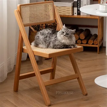רטרו קש כסאות אוכל נורדי רהיטים מעץ מלא קיפול הכיסא משענת שרפרף נייד פינת אוכל כיסאות השינה כיסא