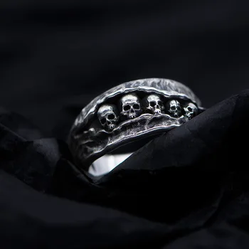 תכשיטי אופנה חמישה נוסעים שבלול טבעת גולגולת עבור גברים רטרו, אביזרים צבע כסף יצירתי אישיות לפתוח מגמה גברים טבעת