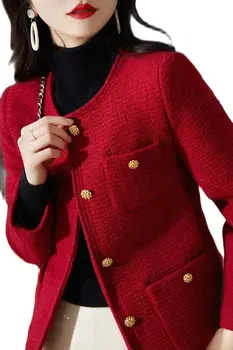 נשים אביב סתיו חדש לבן אדום ריחני מעיל אופנתי הלבשה עליונה לכל היותר גבוהה רחוב אופנה צרפתית